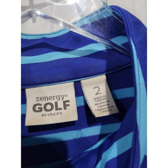 Chico's SZ 2 Zenergy Golf 1/4 Zip Short Sleeve FLAW Diagonal Striped Shirt Blue - Picture 4 of 9
